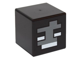 LEGO onderdeel Minifigure, Head, Modified Cube with Pixelated Dark Bluish Gray Face and White Eyes and Mouth Pattern (Minecraft Wither) (19729pb011)