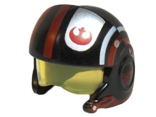 LEGO onderdeel Minifigure, Headgear Helmet SW Rebel Pilot Raised Front and Microphone with Trans-Yellow Visor with Red and White Stripes and Rebel Alliance Symbol Pattern (21566c01pb01)