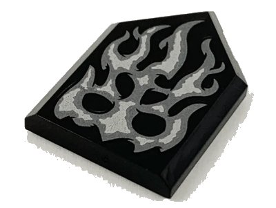 LEGO onderdeel Tile, Modified 2 x 3 Pentagonal with Silver Flame Pattern (22385pb198)