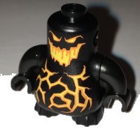 LEGO part Body, Nexo Knights Scurrier with Black Arms with Orange and Yellow Eyes, Open Mouth and Cracks Pattern 22472c02pb04