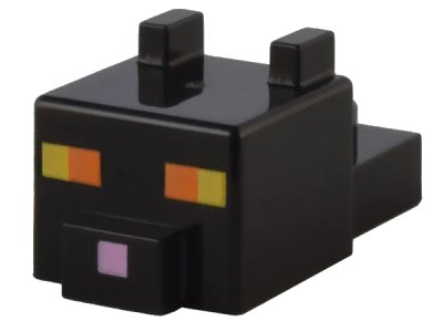 LEGO onderdeel Creature Head Pixelated with Ears, Nose, and Face with Orange and Yellow Eyes and Bright Pink Nose Pattern (Minecraft Black Cat) (24008pb09)