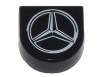 LEGO part Tile, Round 1 x 1 Half Circle Extended with Silver Mercedes-Benz Logo Pattern 24246pb043