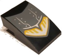 LEGO onderdeel Slope, Curved 3 x 2 with Dark Bluish Gray Motorcycle Mudguard with Silver Lines and Dots and Yellow and White Headlight Pattern 24309pb041