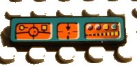 LEGO part Tile 1 x 4 with Orange Control Panels on Dark Turquoise Background Pattern (Sticker) - Set 8233 2431pb0032