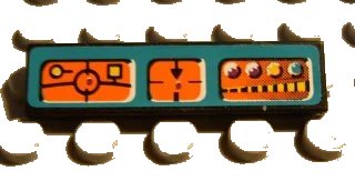 LEGO onderdeel Tile 1 x 4 with Orange Control Panels on Dark Turquoise Background Pattern (Sticker) - Set 8233 (2431pb0032)