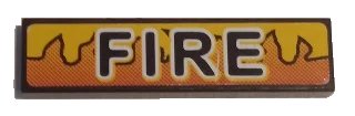 LEGO onderdeel Tile 1 x 4 with Black 'FIRE' and Orange and Yellow Flames Pattern (Sticker) - Set 8253 (2431pb0435)