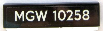 LEGO onderdeel Tegel 1 x 4 met Wit 'MGW 10258' op Zwarte Achtergrond Patroon (Sticker) - Set 10258 (2431pb0571)