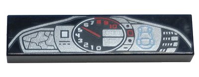 LEGO part Fliese 1 x 4 mit Armaturenbrett-Anzeige mit Auto-Umriss und silbernem und rotem Tachometer-Muster (2431pb0798)