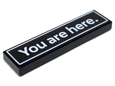 LEGO part Tile 1 x 4 with White 'You are here.' and Border Pattern (2431pb0873)