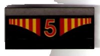 LEGO part Vehicle, Spoiler / Plow Blade 6 x 3 with Hinge with Red and Yellow Stripes and Red Number 5 Pattern (Sticker) - Set 1821 2440pb014