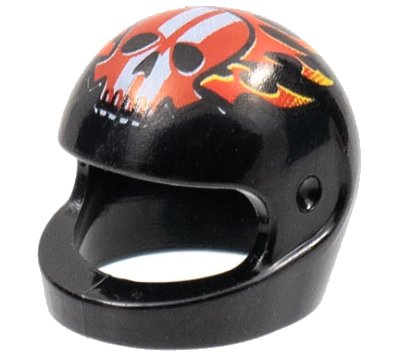 LEGO onderdeel Minifigure, Headgear Helmet Motorcycle (Standard) with Red Flames and Skull with White Stripes Pattern (2446pb30)