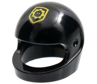 LEGO onderdeel Minifigure, Headgear Helmet Motorcycle (Standard) with Yellow Badge with Minifigure Head Pattern 2446pb38