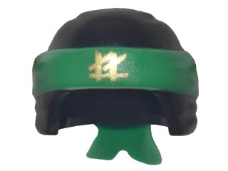 LEGO onderdeel Minifigure, Headgear Ninjago Wrap Type 3 with Molded Green Bandana and Knot and Printed Gold Ninjago Logogram 'LL' Pattern (24496pb01)