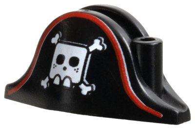 LEGO onderdeel Minifigure, Headgear Hat, Pirate Bicorne with Large Square Skull and Crossbones and Red Line Pattern (2528pb05)