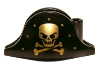 LEGO part Minifigure, Headgear Hat, Pirate Bicorne with Gold Skull, Crossbones and Dots Pattern 2528pb06
