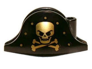 LEGO onderdeel Minifigure, Headgear Hat, Pirate Bicorne with Gold Skull, Crossbones and Dots Pattern (2528pb06)