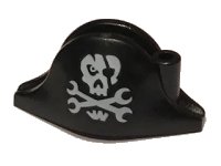 LEGO part Minifigure, Headgear Hat, Pirate Bicorne with Skull with Eye Patch and Wrenches Crossbones Pattern 2528pb11