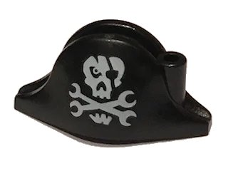 LEGO onderdeel Minifigure, Headgear Hat, Pirate Bicorne with Skull with Eye Patch and Wrenches Crossbones Pattern (2528pb11)