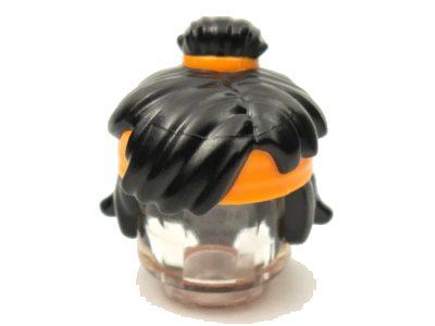 LEGO onderdeel Minifigure, Hair Mid-Length Tousled, Top Knot Bun with Molded Orange Headband and Hair Tie Pattern (25750pb04)