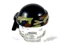 LEGO part Minifigure, Headgear Bald Head with Tied Olive Green and Reddish Brown Camouflage Bandana Pattern 25973pb04