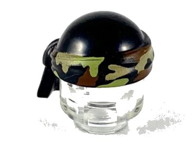 LEGO onderdeel Minifigure, Headgear Bald Head with Tied Olive Green and Reddish Brown Camouflage Bandana Pattern (25973pb04)