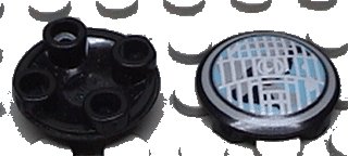 LEGO onderdeel Plate, Round 2 x 2 with Rounded Bottom and Headlight Pattern (2654pb001)