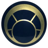 LEGO part Plate, Round 2 x 2 with Rounded Bottom (Boat Stud) with Gold Circular Window Frame Pattern 2654pb035