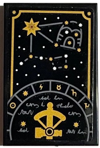 LEGO onderdeel Tile 2 x 3 with Gold Star Constellations and Lines Pattern (Sticker) - Set 76389 (26603pb184)