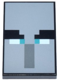 LEGO part Tile 2 x 3 with Pixelated Eyebrows, Dark Turquoise Eyes, and Dark Bluish Gray Rectangle Nose on Light Bluish Gray Background Pattern (Minecraft Ominous Banner) 26603pb471