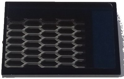 LEGO part Tile 2 x 3 with Honeycomb Grille and Dark Blue Stripe Pattern Model Left Side (Sticker) - Set 42154 (26603pb578L)