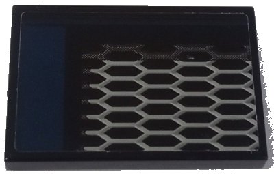 LEGO part Tile 2 x 3 with Honeycomb Grille and Dark Blue Stripe Pattern Model Right Side (Sticker) - Set 42154 (26603pb578R)