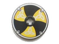 LEGO part Technic, Disk 3 x 3 with Viking Shield Black / Yellow 6 Section Pattern (Sticker) - Sets 7016 / 7019 2723pb009