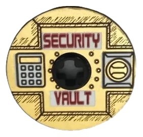LEGO onderdeel Technic, Disk 3 x 3 with Dark Red 'SECURITY VAULT' on Gold Background Pattern (Sticker) - Set 8107 (2723pb051)