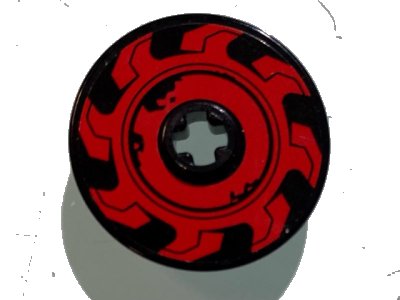 LEGO part Technic, Disk 3 x 3 with Red Circular Saw Blade Pattern Model Left Side (Sticker) - Set 70639 (2723pb087L)