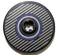 LEGO onderdeel Technic, Disk 3 x 3 with Silver Carbon Fiber and Blue Circle Pattern Model Right Side (Sticker) - Set 42162 2723pb107R