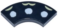 LEGO part Tile, Round Corner 2 x 2 Macaroni with White Dots and Bright Light Yellow Semicircles Pattern (Blue Morpho Butterfly Wing Tips) 27925pb012