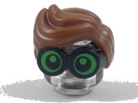 LEGO part Minifigure, Hair Combo, Large Thick Glasses with Reddish Brown Hair, Parted and Wavy with Bright Green Lenses, Pupils Looking Forward Pattern 28149pb04