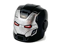 LEGO part Minifigure, Headgear Helmet Armor Plates and Ear Protectors with Silver Faceplate and Red Eyes Pattern 28631pb12
