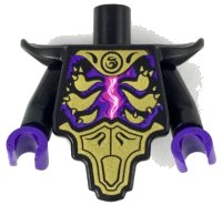 LEGO part Torso, Modified Short with Smooth Armor Breastplate with Shoulder Pads and Gold Armor Plates, Magenta Energy Pattern / Black Arms / Dark Purple Hands 28680pb04c01