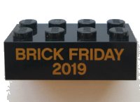 LEGO onderdeel Brick 2 x 4 with Gold 'BRICK FRIDAY 2019' Pattern 3001pb187