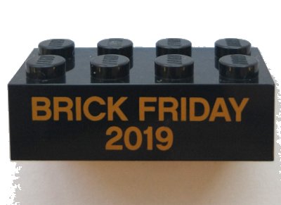 LEGO onderdeel Brick 2 x 4 with Gold 'BRICK FRIDAY 2019' Pattern (3001pb187)