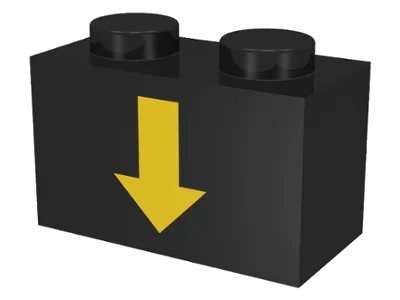 LEGO onderdeel Brick 1 x 2 with Yellow Down Arrow and Black Border Pattern (3004p03)