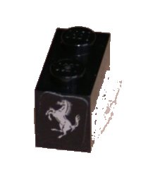 LEGO part Brick 1 x 2 with Ferrari Logo, Silver Horse Pattern on End (Sticker) - Set 8653 3004pb120