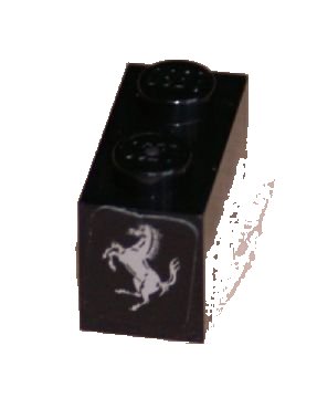 LEGO part Brick 1 x 2 with Ferrari Logo, Silver Horse Pattern on End (Sticker) - Set 8653 (3004pb120)