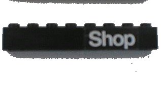 LEGO onderdeel Brick 1 x 8 with White 'Shop' Pattern (Sticker) - Set 6378 (3008pb030)