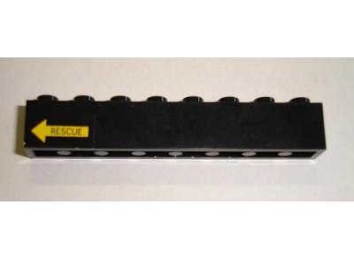 LEGO onderdeel Brick 1 x 8 with Yellow Arrow and 'RESCUE' Pattern Model Left Side (Sticker) - Set 8480 (3008pb128L)