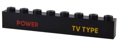 LEGO onderdeel Brick 1 x 8 with Red 'POWER' and Bright Light Orange 'TV TYPE' Pattern (3008pb174)