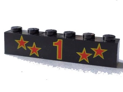 LEGO onderdeel Brick 1 x 6 with Red Number 1 and Four Stars with Yellow Borders Pattern (3009pb044)