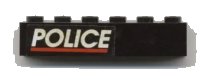 LEGO onderdeel Brick 1 x 6 with White 'POLICE' and Red Line on Black Background Pattern Left Side (Sticker) - Set 6598 3009pb134L