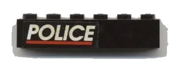 LEGO onderdeel Brick 1 x 6 with White 'POLICE' and Red Line on Black Background Pattern Left Side (Sticker) - Set 6598 (3009pb134L)
